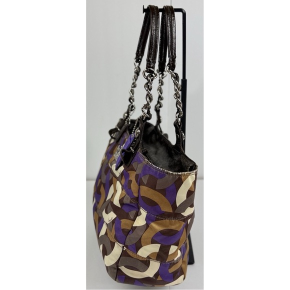 Coach Madison Ivory Brown & Purple Chainlink Signature Tote Purse - Picture 6 of 15